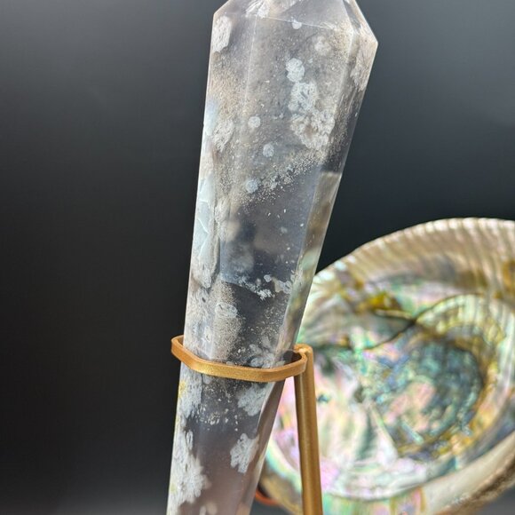 Black Flower Agate Chalcedony Asterism Wand 226g Crystal Protection Inspiration - Picture 4 of 10